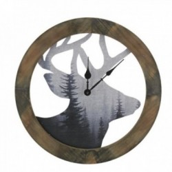 Horloge murale ronde en bois avec tête de cerf Ø 38 cm