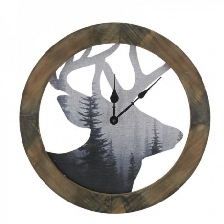 Runde Holzwanduhr mit Hirschkopf Ø 38 cm