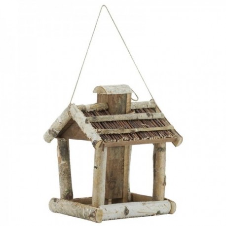 Podajnik ptaków w sosnowym drewnie, brzoza i wikliny z silosem ziarna