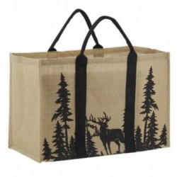 Plasticiseret bjælkepose af jute med grantræer og sorte hjorte