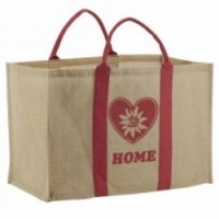 Plastic-coated jute log bag with red heart decor