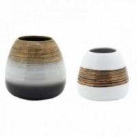 Vases en bambou naturel et blanc - Lot de 2