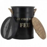 Stool and pellet bucket in black metal "Au coin du feu"
