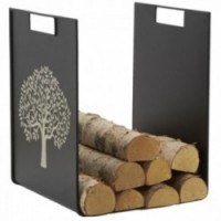 Log holder in black metal with Tree of Life decor
