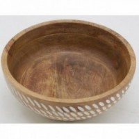 Round salad bowl in white stained mango wood
