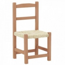 Kinderstoel van hout en bruin stro
