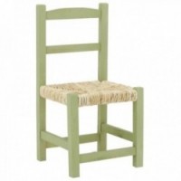 Children's chair in wood and green straw