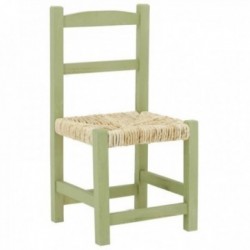 Cadeira infantil em madeira e palha verde