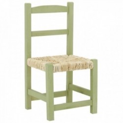 Chaise enfant en bois et paille vert