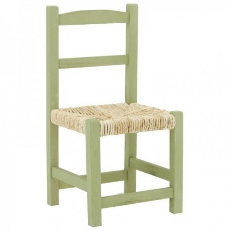 Children's wooden chair and green straw