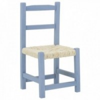 Chaise enfant en bois et paille bleu-gris