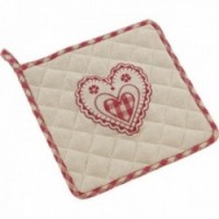 Cotton and linen potholder with heart pattern