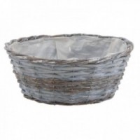 Round basket in stained raw and split wicker