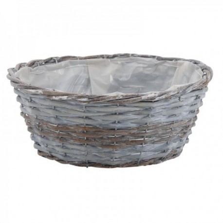 Round basket in stained raw and split wicker