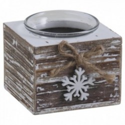 Portacandele in legno con fiocco di neve
