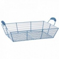 Rectangular basket in blue lacquered metal