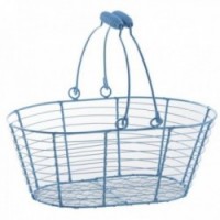 Blue lacquered metal oval basket