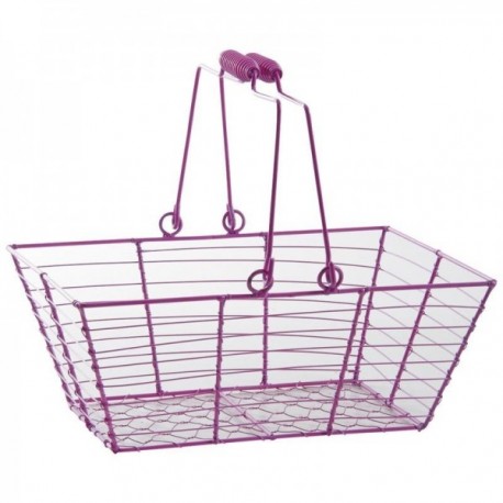Rectangular basket in pink lacquered metal