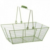 Rectangular basket in green lacquered metal