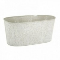 Planter in beige lacquered metal with floral pattern