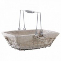 Basket with mobile handles in silver metal
