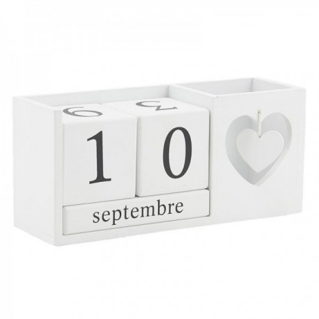 Calendrier perpétuel en bois blanc déco coeur