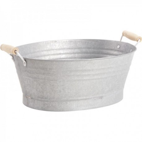 Oval zinc basket with two wooden handles