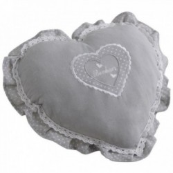 Coussin gris en forme de coeur en coton et lin