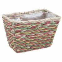 Tall basket in tinted corn and metal