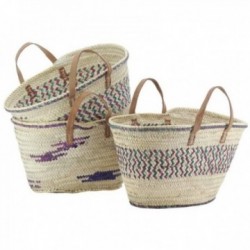 Palm basket with 2 leather...