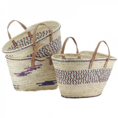 Palm basket with 2 leather handles