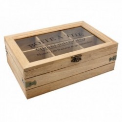 Caja de té 6 compartimentos en madera y cristal Té e infusiones