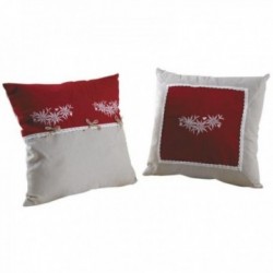 Cuscino stella alpina rossa e grigia in cotone e lino