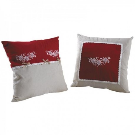 Red and gray edelweiss cushion in cotton and linen