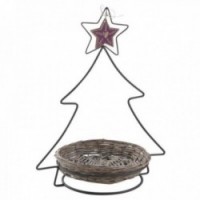 Christmas tree display in lacquered metal + 1 gray wicker basket