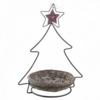 Juletreutstilling i lakkert metall + 1 grå flettet kurv