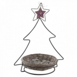 Kerstboom display in gelakt metaal + 1 grijze rieten mand