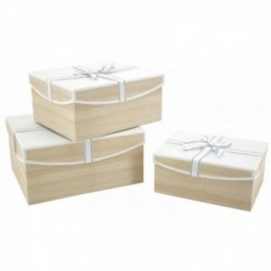 Set van 3 kartonnen geschenkdozen met houten patroon