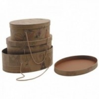 Series of 3 oval cardboard boxes with handles
