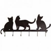 Coat hook in black lacquered metal with cat decor 6 hooks