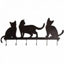 Gancho para casacos em metal lacado preto com decoração para gatos 6 ganchos