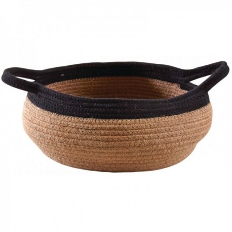 Round basket in black natural jute with 2 handles ø 35-29
