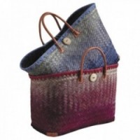Reed and raffia bag with leather handles and corners