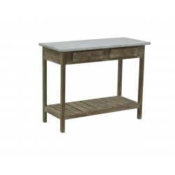 Table console en bois plateau zinc 2 tiroirs