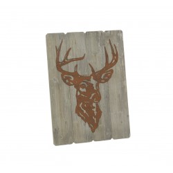 Quadro da parete in legno e metallo testa di cervo