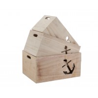 Set van 3 houten opbergdozen met marine stijl handgrepen anker, elegante en praktische nautische inrichting