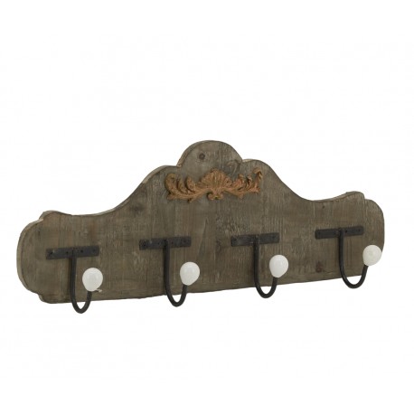 Wall-mounted wooden patch 4 rustic hooks, vintage coat rack