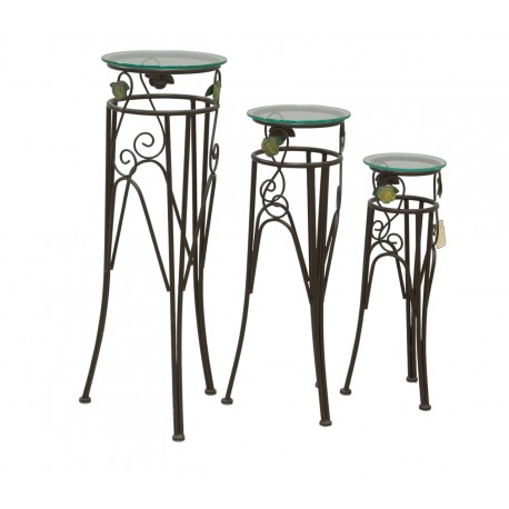 Set van 3 metalen sellettes met ronde glazen trays, stijlvolle plantmedia en interieurdecoratie