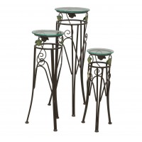 Set von 3 Metall-Selletten mit runden Glasschalen, stilvollen Anlagenmedien und Innendekoration