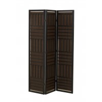 Skärm 3 Svart Träpaneler och Brunt Tyg, Elegant och Modular Room Separator